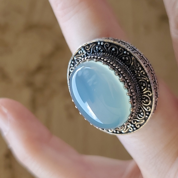 New Amazing Chalcedony Antique Design 925 Silver Statement Ring. - Picture 9 of 15